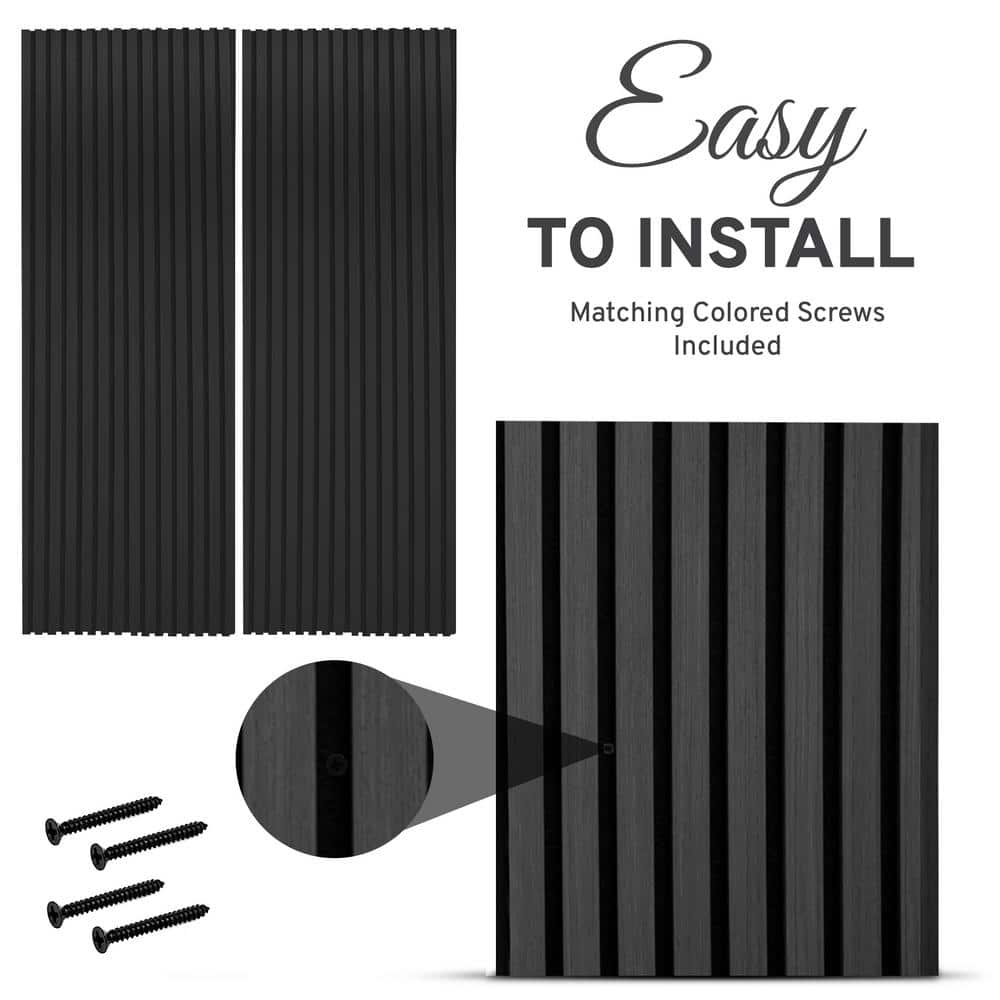 Charcoal Black Acoustic Wood Wall Panels Set of 2