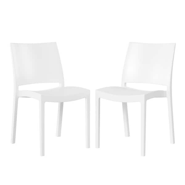 Frond and Form Outdoor Patio Assembled Poly Plastic Stacking Dining Side Chair (Set of 2), White