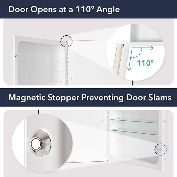 16 in. W x 26 in. H x 5 in. D Classic Framed Single Door Recessed Bathroom Medicine Cabinet in Brush Nickel and Chrome 16 in. W x 26 in. H x 5 in. D Classic Framed Single Door Recessed Bathroom Medicine Cabinet in Brush Nickel and Chrome
