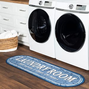 Graphic Machine Washable Laundry Mat Blue Doormat 20 in. x 59 in. Laundry Mat