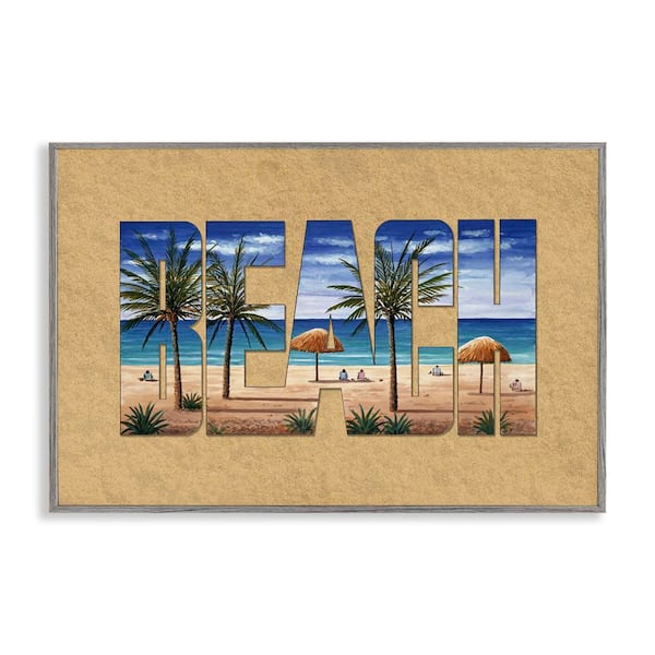 Tropical Beach Outline by Art Brands Holdings, LLC. Gray Framed Coastal Giclee Art Print 12 in. x 18 in.