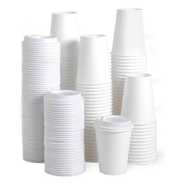 3.54 in. White Disposable Paper Coffee Cup with Lid Disposable Drinkware (100 Per Case) Hot Cold Eco-Friendly