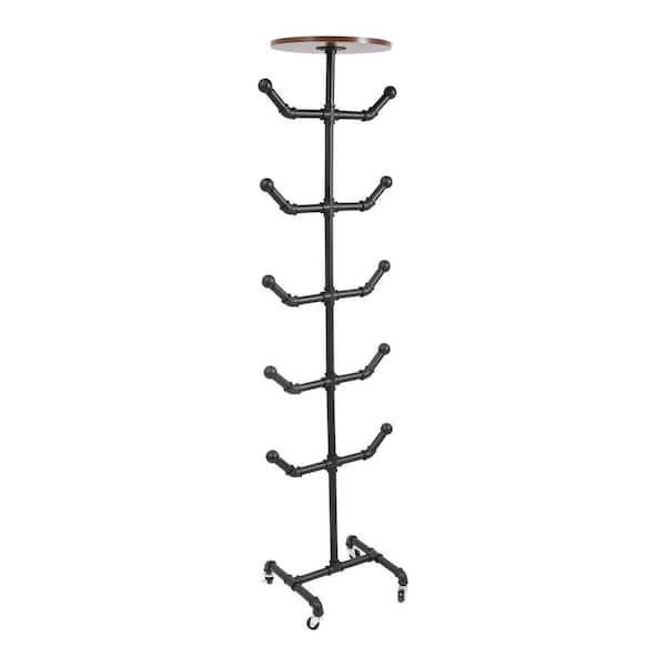 YIYIBYUS 65 in. H, Black Free Standing Coat Rack 10 Hooks Clothes Rack Hat Rack with 4 Wheels