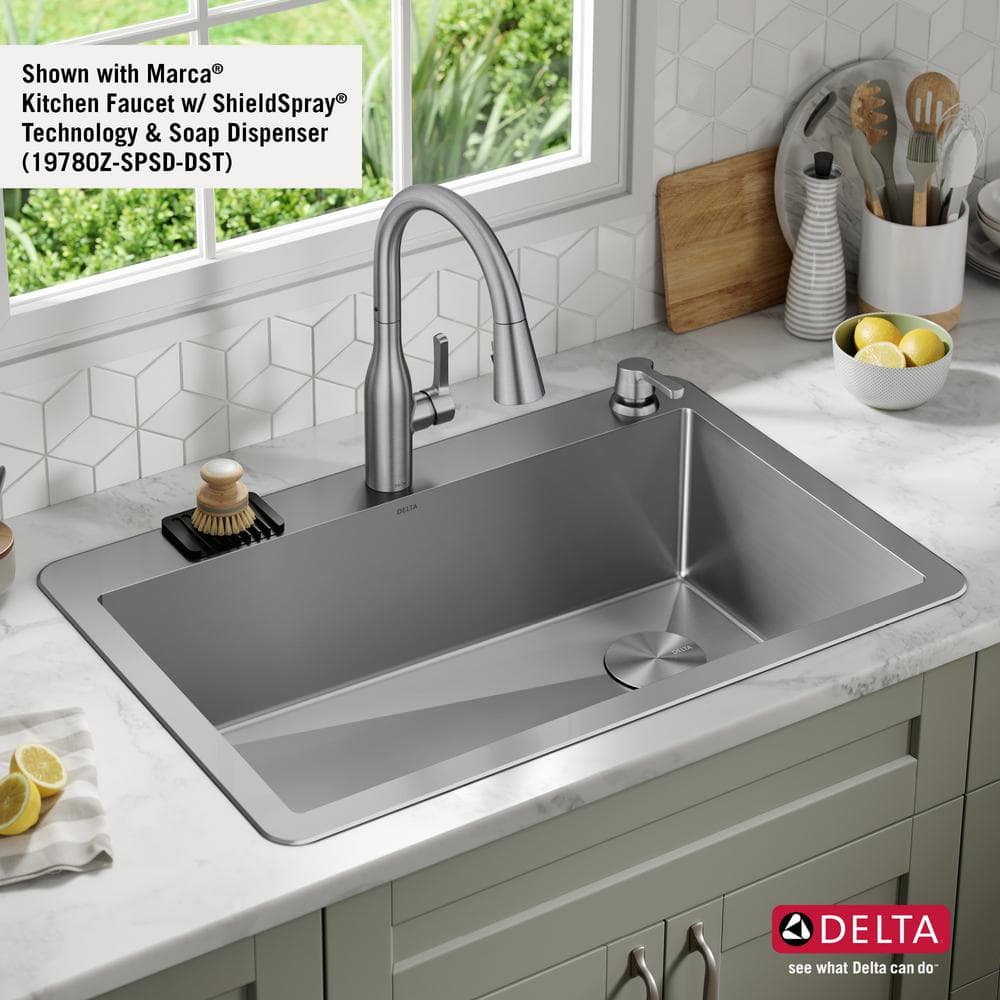 Delta 33" Stainless Steel Drop-In Single Bowl Kitchen Sink with Accessories