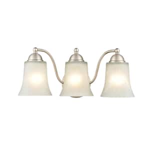 18 in. 3-Light Satin Nickel Vanity Light with Faux Alabaster Glass