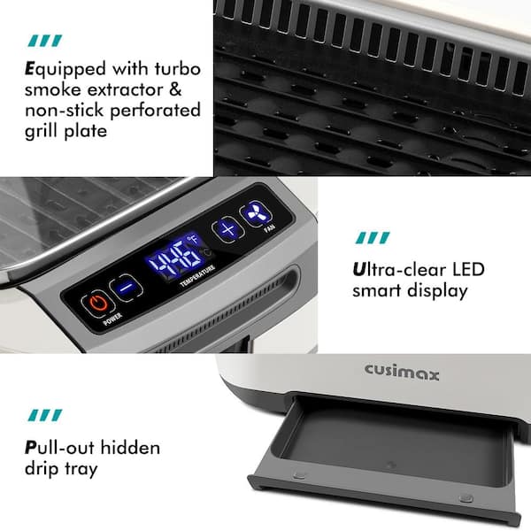 104 sq. in. Smokeless Indoor Grill in White with Ultra-Clear LED Smart Display, Removable Perforated Grill Plates