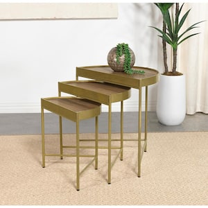 Tristen 3-Piece 25 in. Brown and Gold Mango Wood Demilune Nesting End Table with Recessed Top