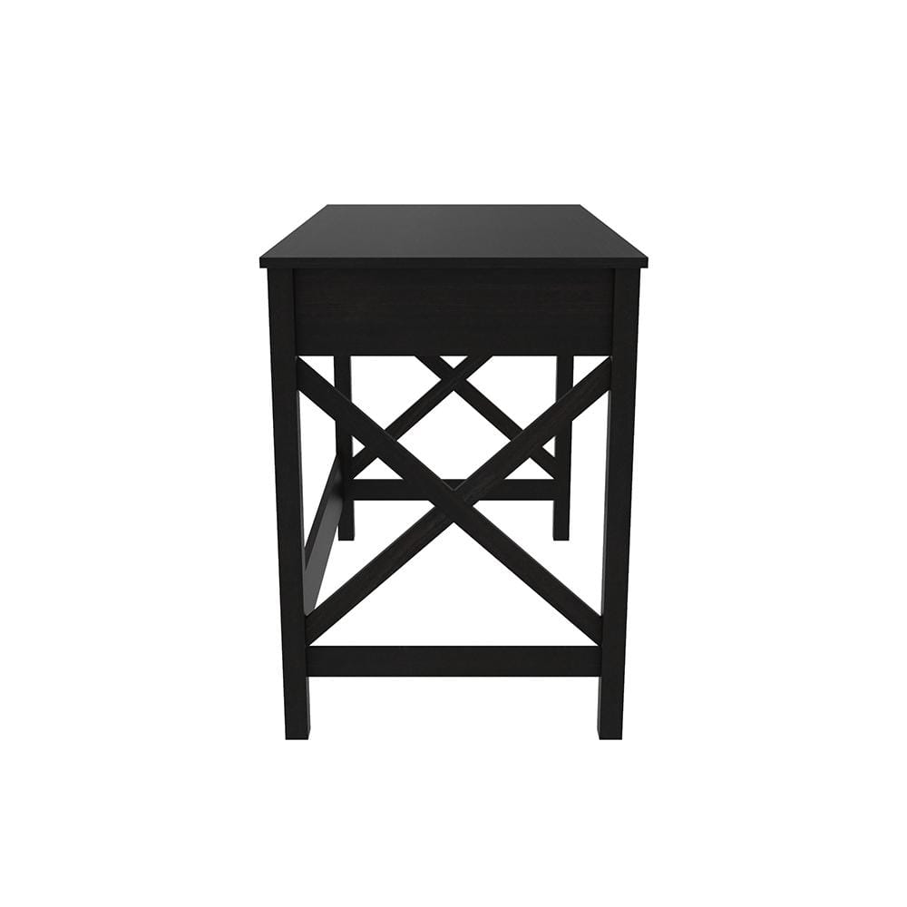 X-Frame Black Walnut Writing Desk with Dual Drawers