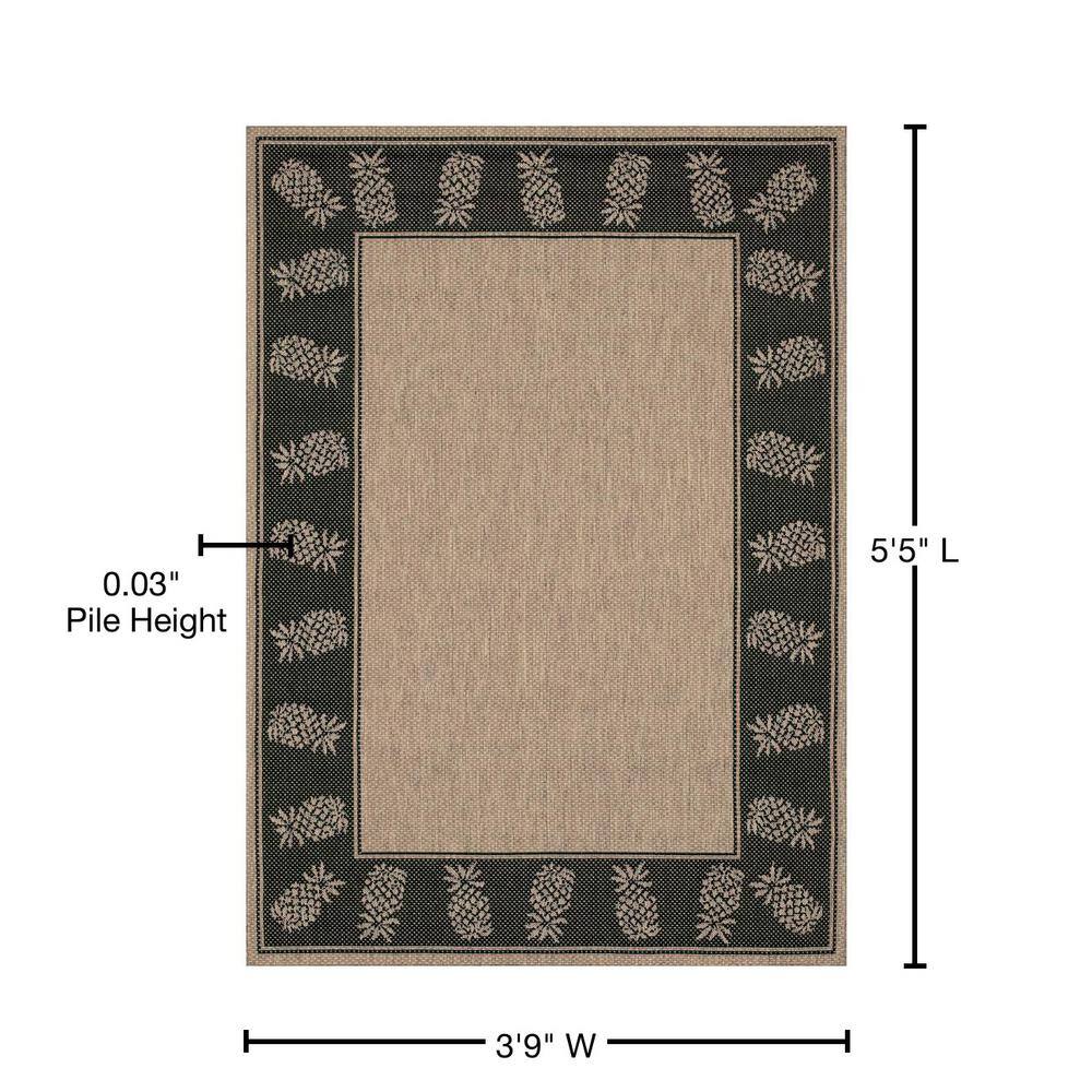 Coastal Cocoa-Black Synthetic Rectangular Outdoor Rug, 3'9" x 5'5"