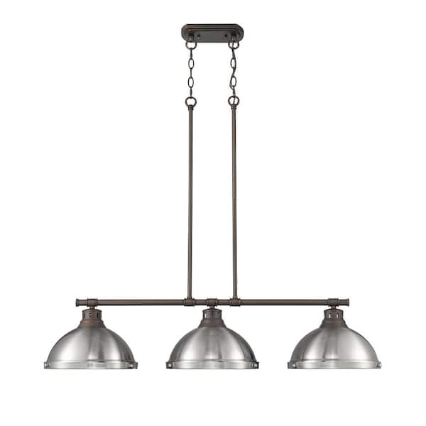 Duncan 300-Watt 3-Light Rubbed Bronze Pendant Light with Steel Shade