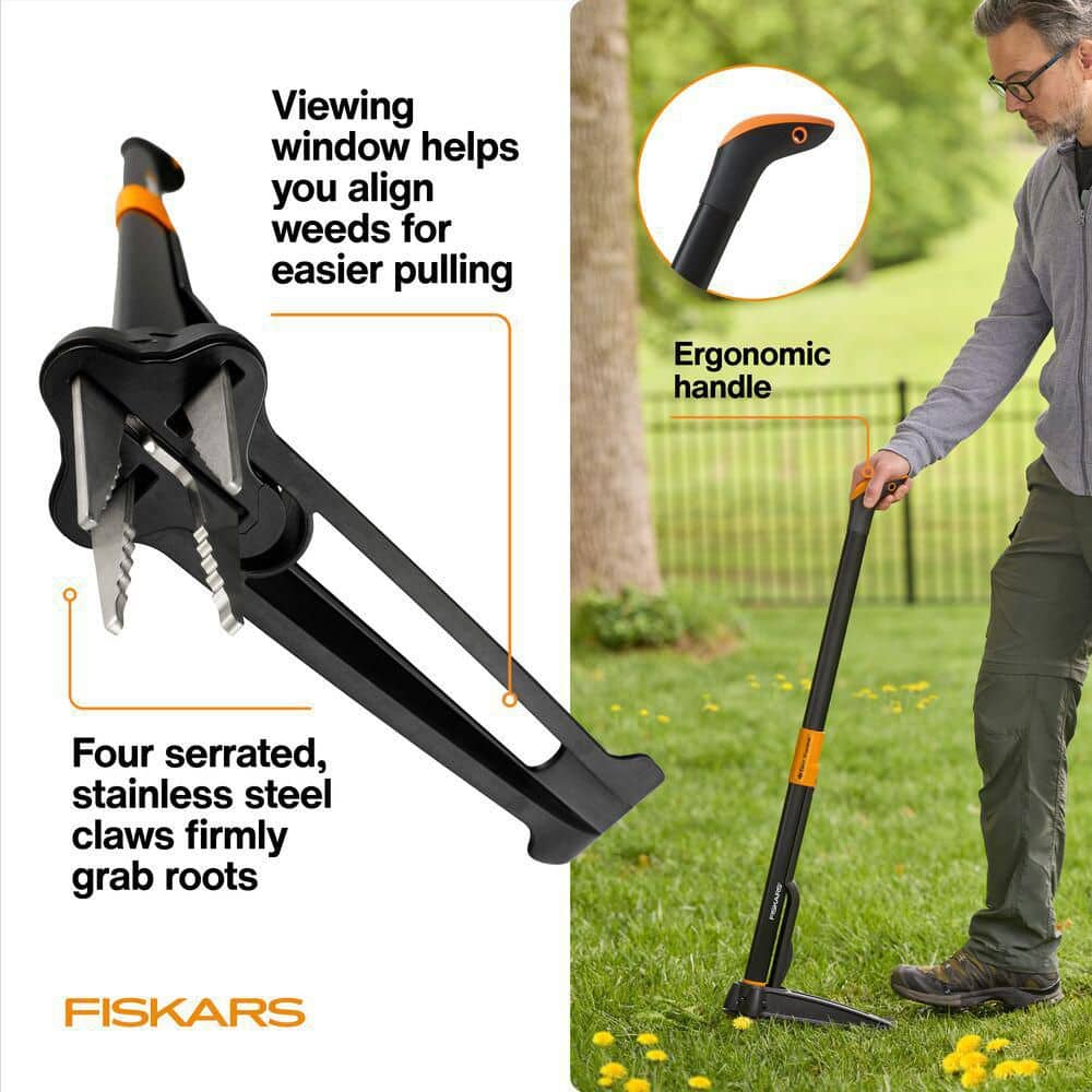 Fiskars 12" 4 Claw Stand Up Stainless Steel Hand Weeder