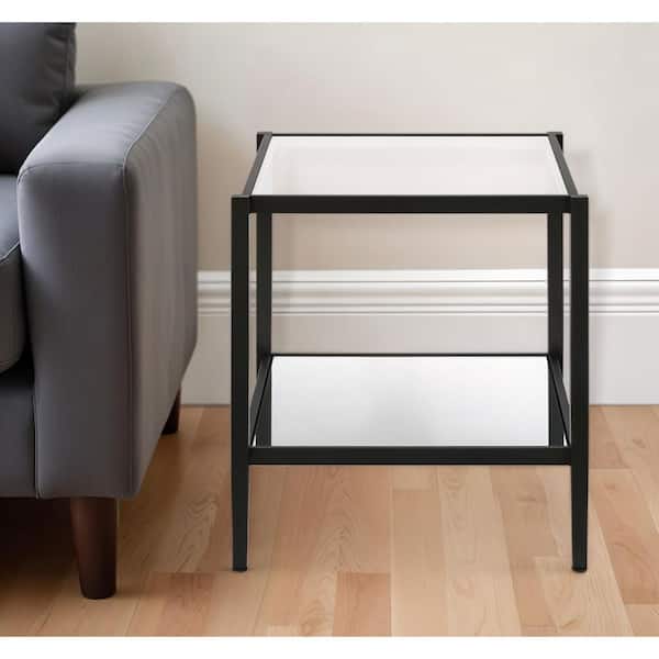 HomeRoots 20 in. Black Square Glass End Table