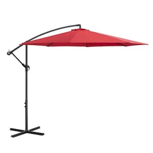 10 ft. Cantilever Outdoor Sunshade Umbrella with Cross Base in Red