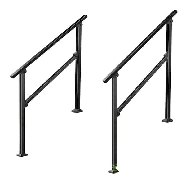 2-Pack Black Outdoor Stair Handrail Adjustable Height for 3 Steps, Weatherproof Railing Kit for Porch Deck