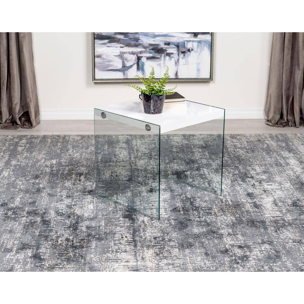 Modern White and Clear Glass Square End Table