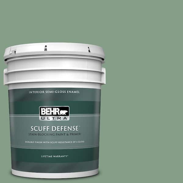 BEHR ULTRA 5 gal. #S410-5 Track Green Extra Durable Semi-Gloss Enamel Interior Paint & Primer