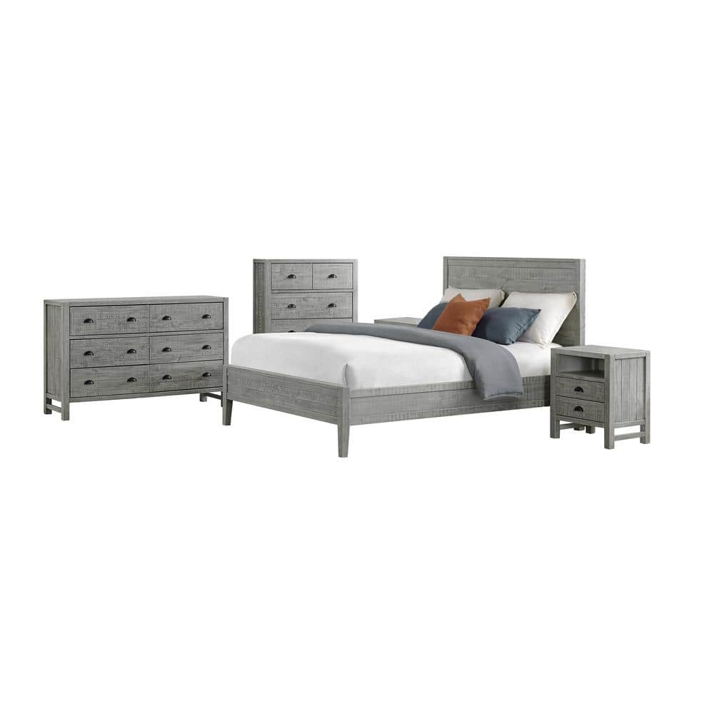 Arden 5-Piece Wood Bedroom Set with Queen Bed, Two 2-Drawer Nightstand, 5-Drawer Chest, 6-Drawer Dresser, Driftwood Gray -  Alaterre Furniture, ANAN011343032