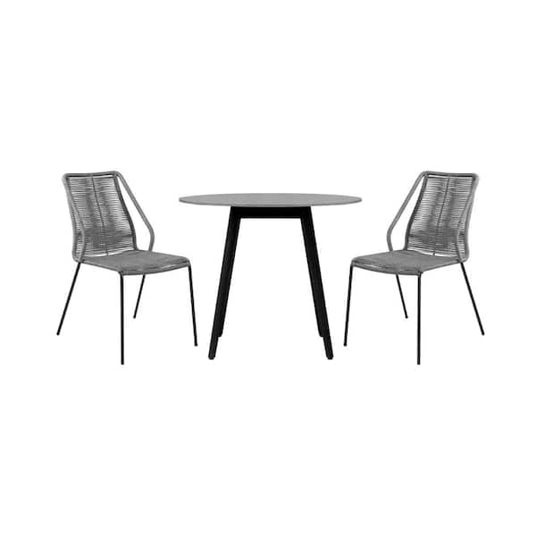 Armen Living Syndey and Clip Grey 3-Piece Wood Round Outdoor Dining Set