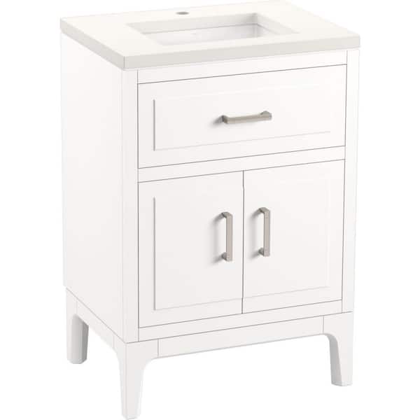 Seer 24.12in. Single Sink Freestanding White Bath Vanity with White Quartz Top Assembled