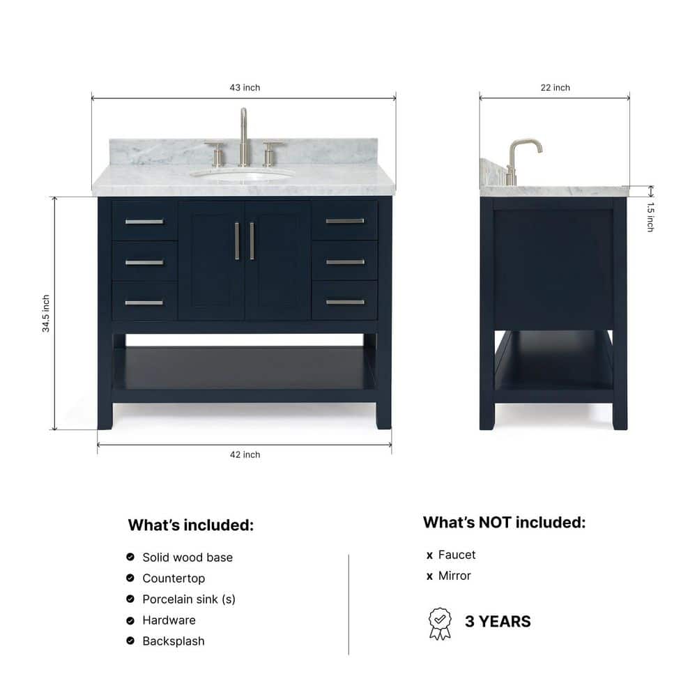 Magnolia 43" Midnight Blue Single Basin Vanity with Carrara White Top