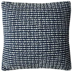 Blue/White Striped Cotton Poly Filled 20 in. X 20 in. Decorative Throw Pillow
