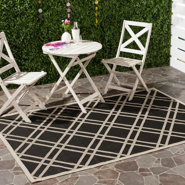 Courtyard Black/Beige 9 ft. x 12 ft. Geometric Indoor/Outdoor Patio  Area Rug
