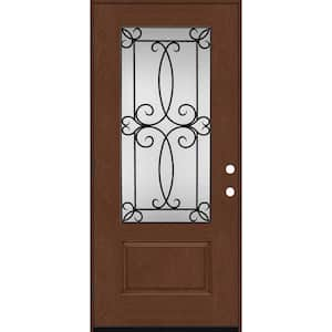 Regency 36 in. x 80 in. 3/4-Lite Georgian Decorative Glass RHOS Chestnut Mahogany Fiberglass Prehung Front Door