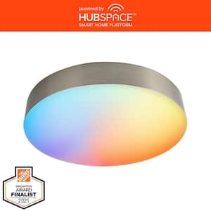 Lakeshore 13 in. Brushed Nickel Color Changing and Adjustable CCT Integrated LED Smart Flush Mount Powered by Hubspace