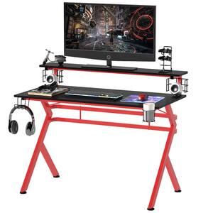 47.25 in. Black/Red Computer Desk with Headphone Hook and Controller Rack