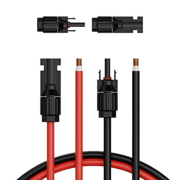 20 ft. Solar Panel Extension Cable, 10 AWG Wire with MC4 Waterproof Connectors for Residential Use, Black and Red Pair