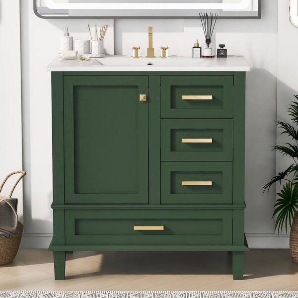 Magic Home 30 In. Modern Freestanding Bathroom Vanity Storage Solid WoodCabinet