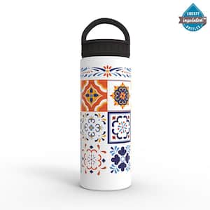 20 oz. Talavera Flat White Insulated Stainless Steel Water Bottle with D-Ring Lid