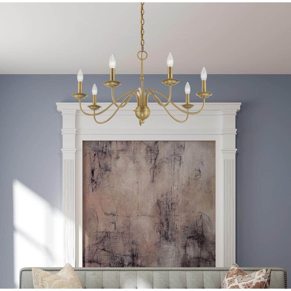 Elegant Antique Brass 7-Light Candelabra Chandelier