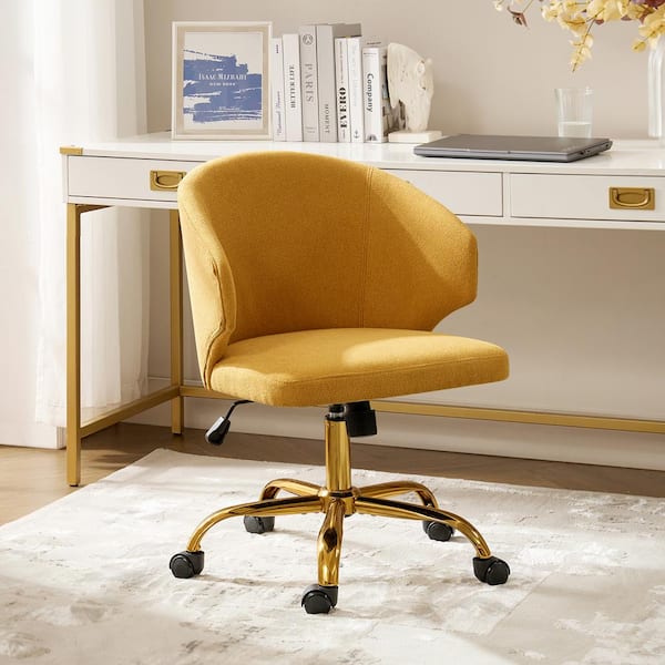 JAYDEN CREATION Vicenta Mustard Modern Upholstery Mid-Height Backrest Office Chair with Metal Legs