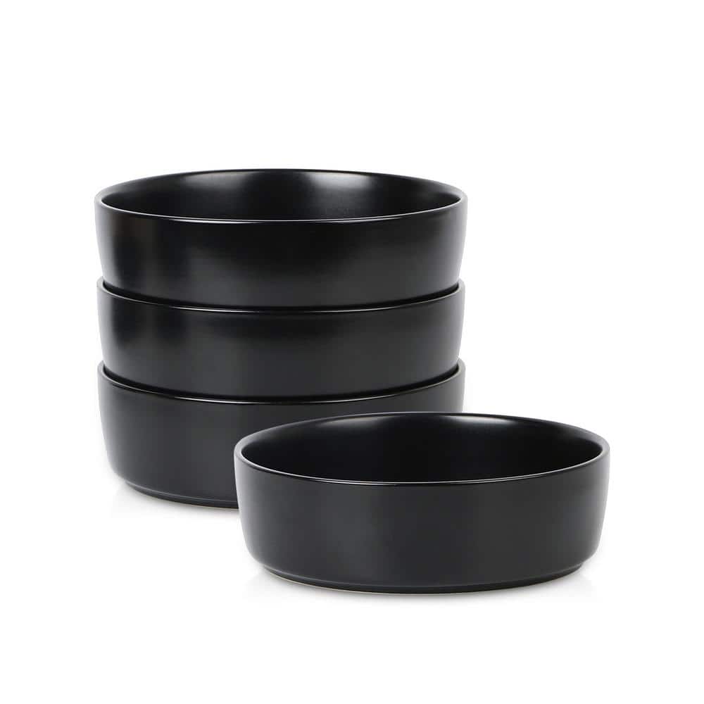 STONE LAIN Eden 32 fl. oz. Black Stoneware Pasta Bowl (Set of 4