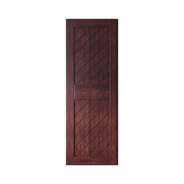 HOMACER XT1 30 in. x 84 in. C-Panel Solid Core Red Mahogany Slanted Stripe Design Pine Wood Interior Sliding Barn Door Slab
