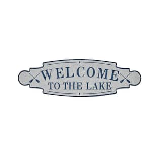 36 in. x  11 in. Metal Blue Welcome To the Lake Sign Wall Decor