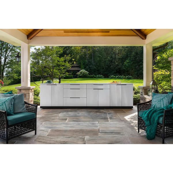 Stainless Steel 2-Piece 64 in. W x 36.5 in. H x 24 in. D Outdoor Kitchen Cabinet Set without Countertop