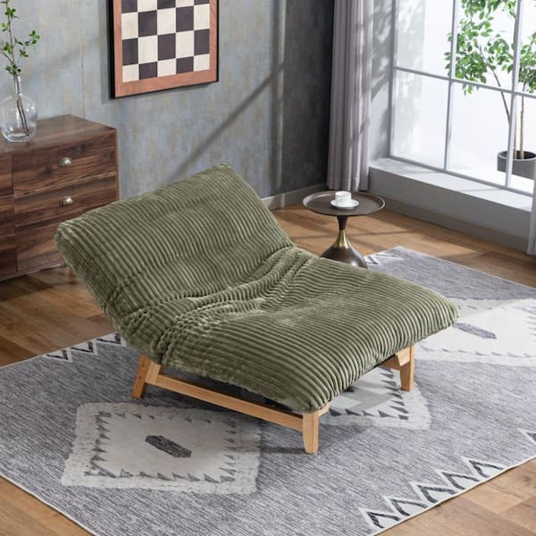 Antique Green Bean Bag Accent Sofa with Solid Wood Frame and Backrest for Living Room & Bedroom