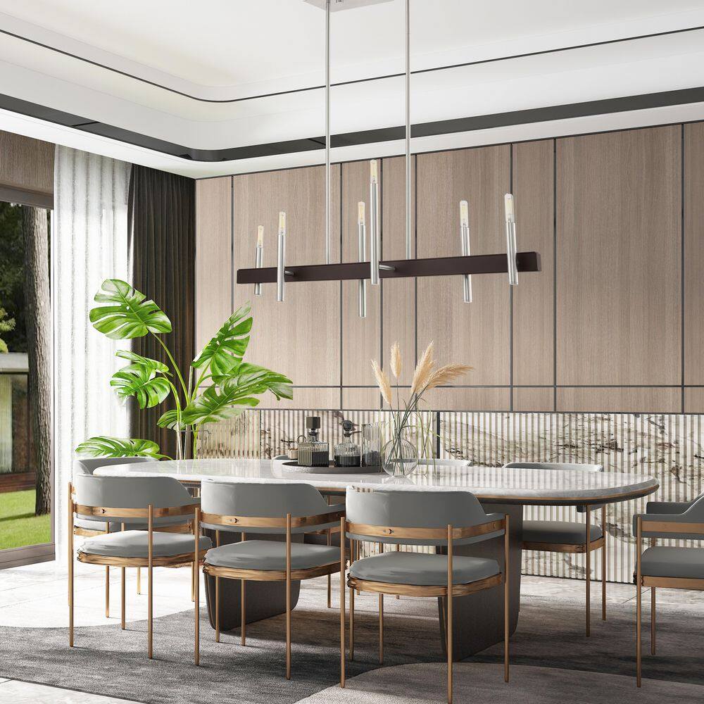 Elegant 6-Light Brushed Nickel & Crystal Chandelier with Bronze Accents