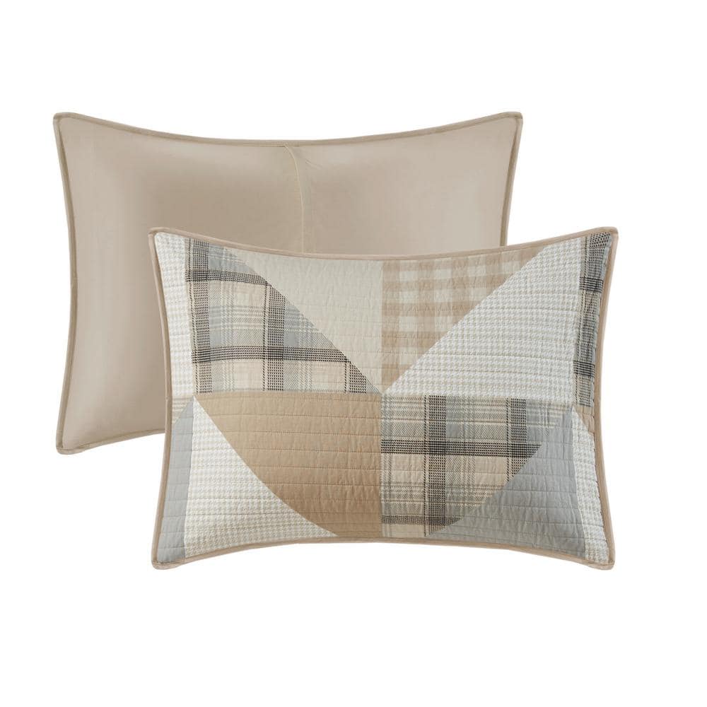 Tan Geometric Pattern Oversized Cotton King Quilt Set