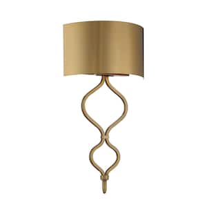 Como 11 in. W x 20 in. H 14W Integrated LED Warm Brass Wall Sconce with Metal Shade and Helix-Shaped Metal Frame