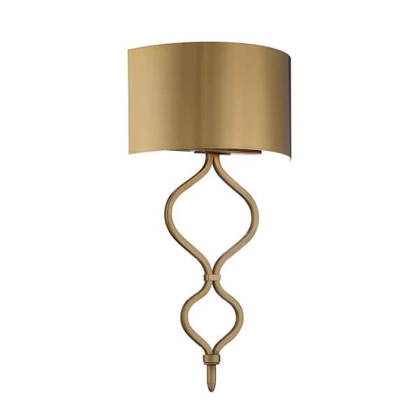 Savoy House Como 11 in. W x 20 in. H 14W Integrated LED Warm Brass Wall Sconce with Metal Shade and Helix-Shaped Metal Frame