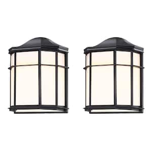 7.76 in. 1-Light Black Half Octagon LED Wall Light Sconce with Glass Shade - 2 Pack