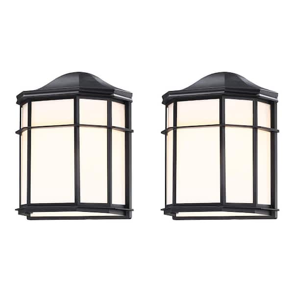 PUDO 7.76 in. 1-Light Black Half Octagon LED Wall Light Sconce with Glass Shade - 2 Pack