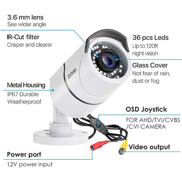4 In 1 1080p Plug-in Outdoor/Indoor Bullet Security Camera Compatible for 1080p/720p TVI/CVI/AHD/CVBS DVR (2-Pack)