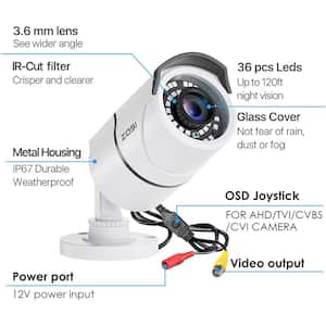 Wired 1080p Outdoor/Indoor Bullet Security Camera 4-in-1 Compatible for 1080p/720p TVI/CVI/AHD/CVBS DVR