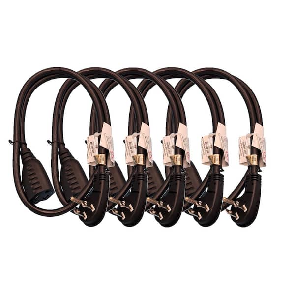 1 ft. 16/3 AWG Conductors Indoor Low Profile Angled (NEMA 5-15P to NEMA 5-15R) SJT/ Extension Cord Black (5-Pack)