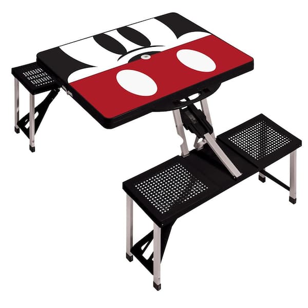 Picnic Time Mickey Mouse Black Picnic Table Sport Portable Folding Table with Seats