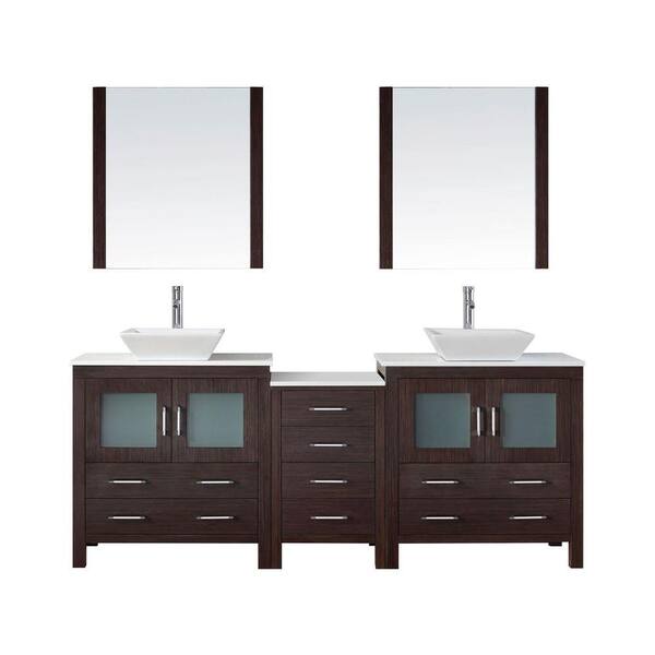 Virtu USA Dior 83 in. W Bath Vanity in Espresso with Stone Vanity Top in White with Square Basin and Mirror